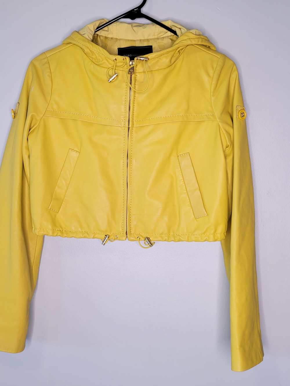 BCBGMaxAzria Yellow Hooded Cropped Bomber Jacket